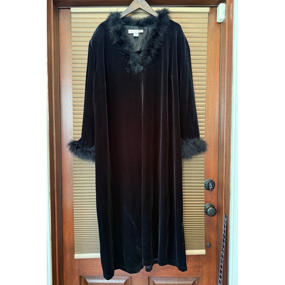 Lavande Luxury Ostrich Trim Evening Coat Women 2X Blk Velvet Old Hollywood EUC